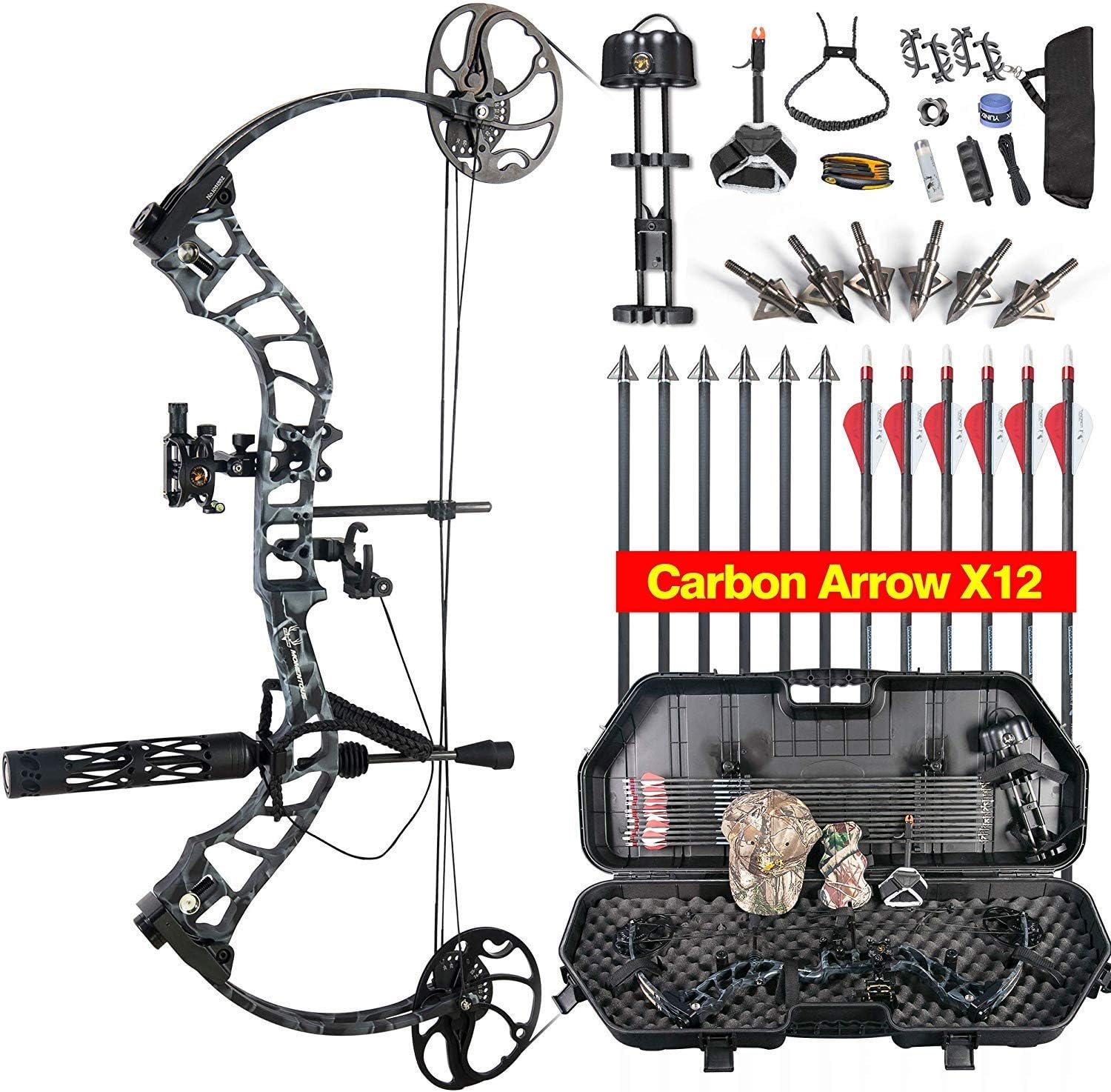 XGEEK MOMENTOUS Compound Bow Hard Bow Case Package,CNC Milling Bow Riser,USA Gordon Composites Limb,BCY String,19"-30" Draw Length,19-70Lbs Draw Weight,IBO 320fps