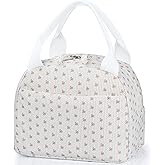 TESAFNG Lunch Bag - Insulated Lunch Box for Women, Reusable Large Capacity Cooler Bag for Adult, Small Leakproof Cute Corduroy Lunch Tote for Work Office Travel Picnic (Little Flower White)