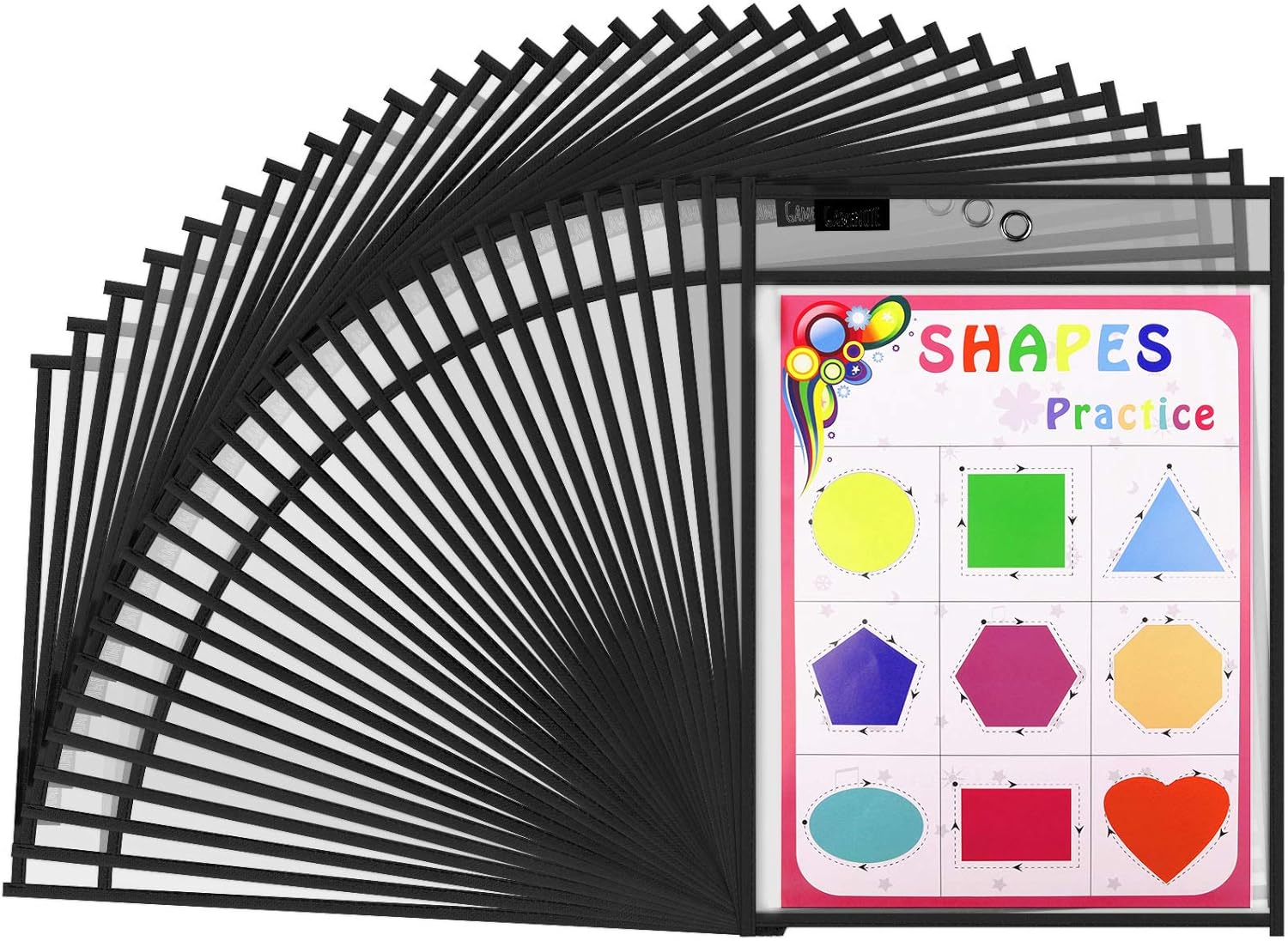 Gamenote Dry Erase Pockets 30 Pack with Rings - Oversized Reusable Plastic Sleeves Shop Ticket Holders Sheet Protectors Teacher Supplies for Classroom Organization (Black) : Office Products