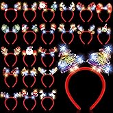 Jexine 24 Pcs Christmas Light up Headbands LED Christmas Headbands with Different Designs Reindeer Antler Santa Hat Tree Xmas Hat Bow Hair Hoop for Xmas Party Favors Decoration Adult Women