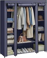 SONGMICS Fabric Wardrobe Portable Wardrobe with 12 Compartments Navy Blue