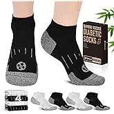 NOLUNT Diabetic Socks for Men,4 Pairs Low Cut Bamboo Viscose Wide Mens Diabetic Socks Size 9-11 10-13(Black+White-Large)