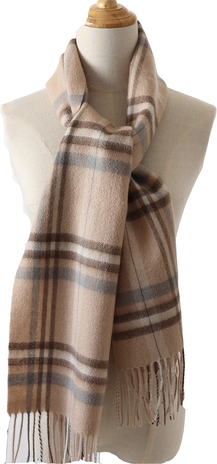 Amazon 洗えるウールマフラー チェック マフラー 内モンゴル ピュアウール100 柔らか 肌触りの良い 学生 通勤 通学 プレゼント 1701 レディース メンズ タータン ベージュ マフラー 通販