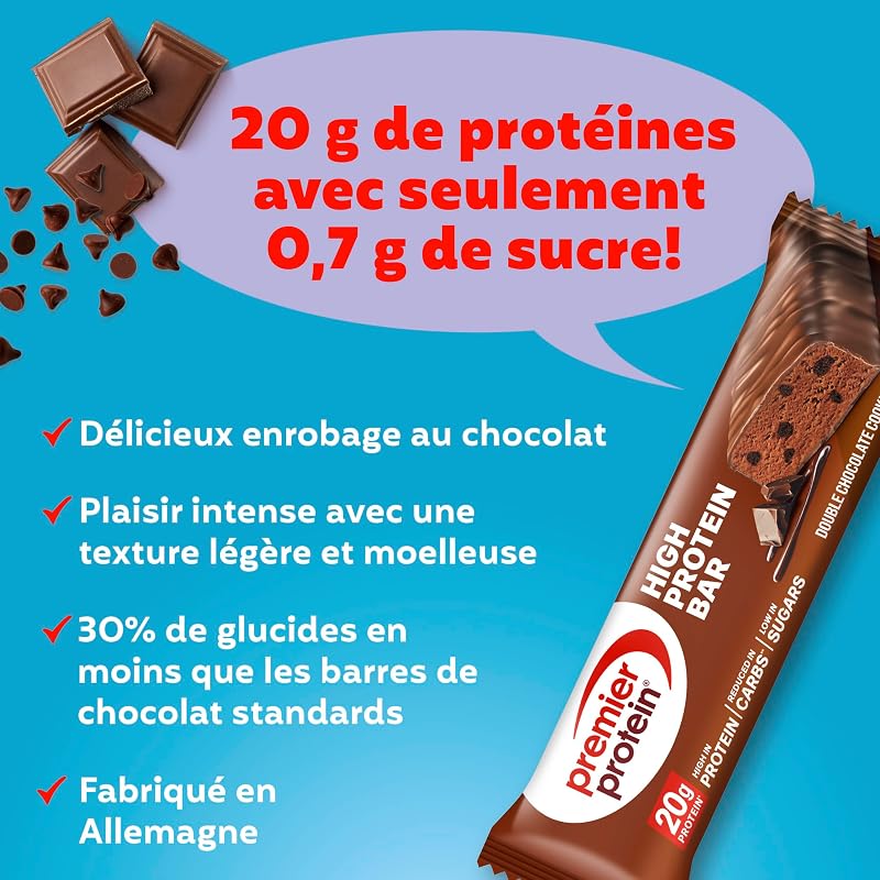 High Protein Bar Double Chocolate Cookie 16x40g - High Protein Low Sugar Riegel + Palmölfrei