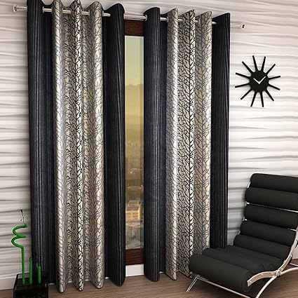 Home Sizzler 2 Piece Eyelet Polyester Window Curtain Set - 5ft, Grey