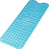 Large Non Slip Bathtub Mat, Extra Long Bath Mat for Tub, 40 x 16 Inch, Machine Washable Shower Mats with Suction Cups and Drain Holes, Bath Tub Mats for Bathroom Non Slip, Clear Blue