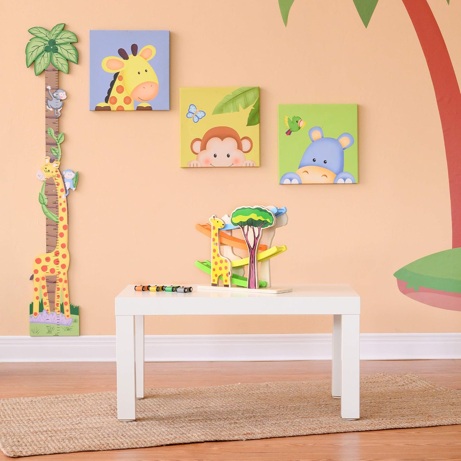Teamson Kids Preschool Wooden Car Ramp Racer Toy Click Clack Racetrack Garage With 4 Safari Cars UK-PS-T0007 Multicolor - Image 5