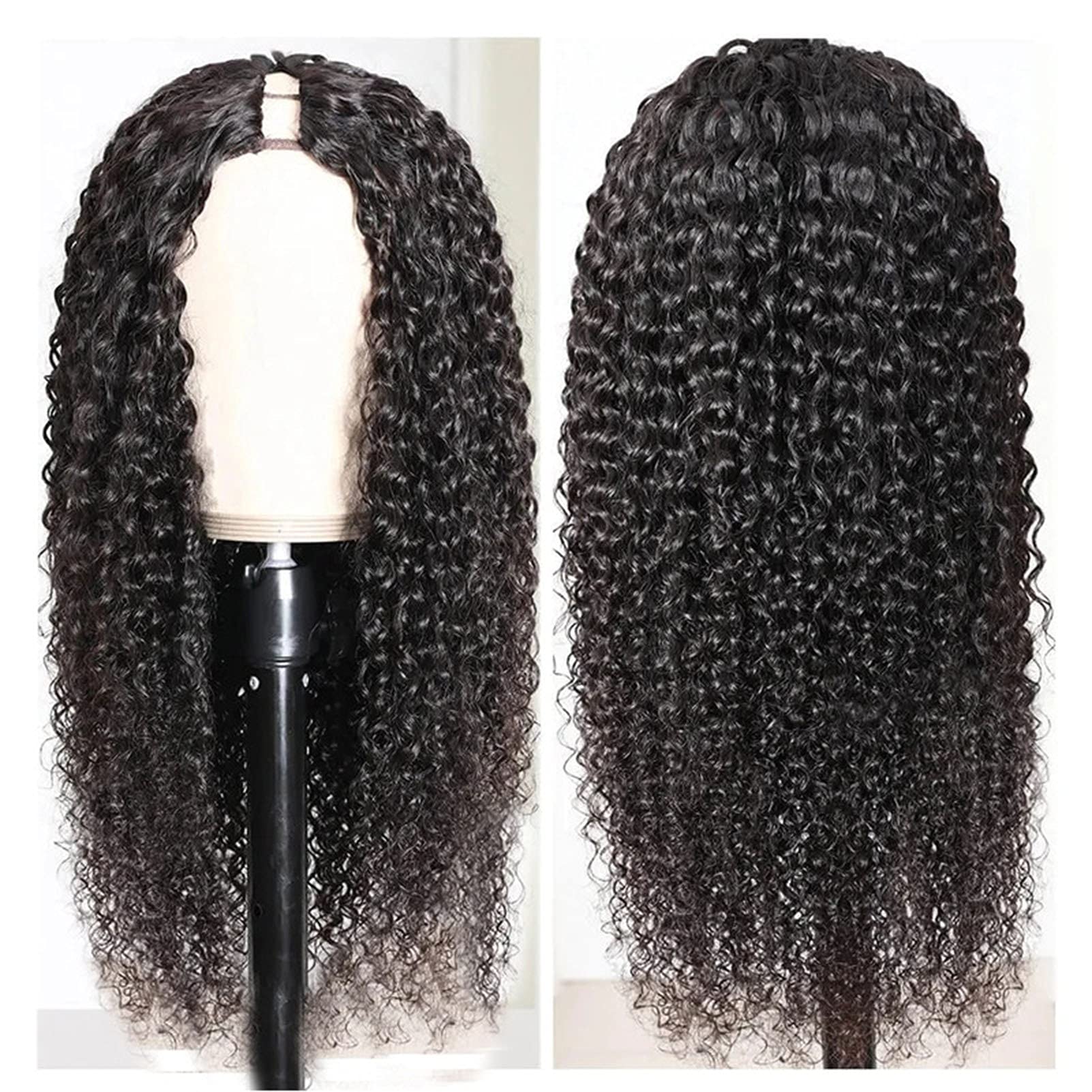 Aiokrtse Peruvian Virgin Hair U-Part Wig Kinky Curly Human Hair Wigs Natural Color 18 inches