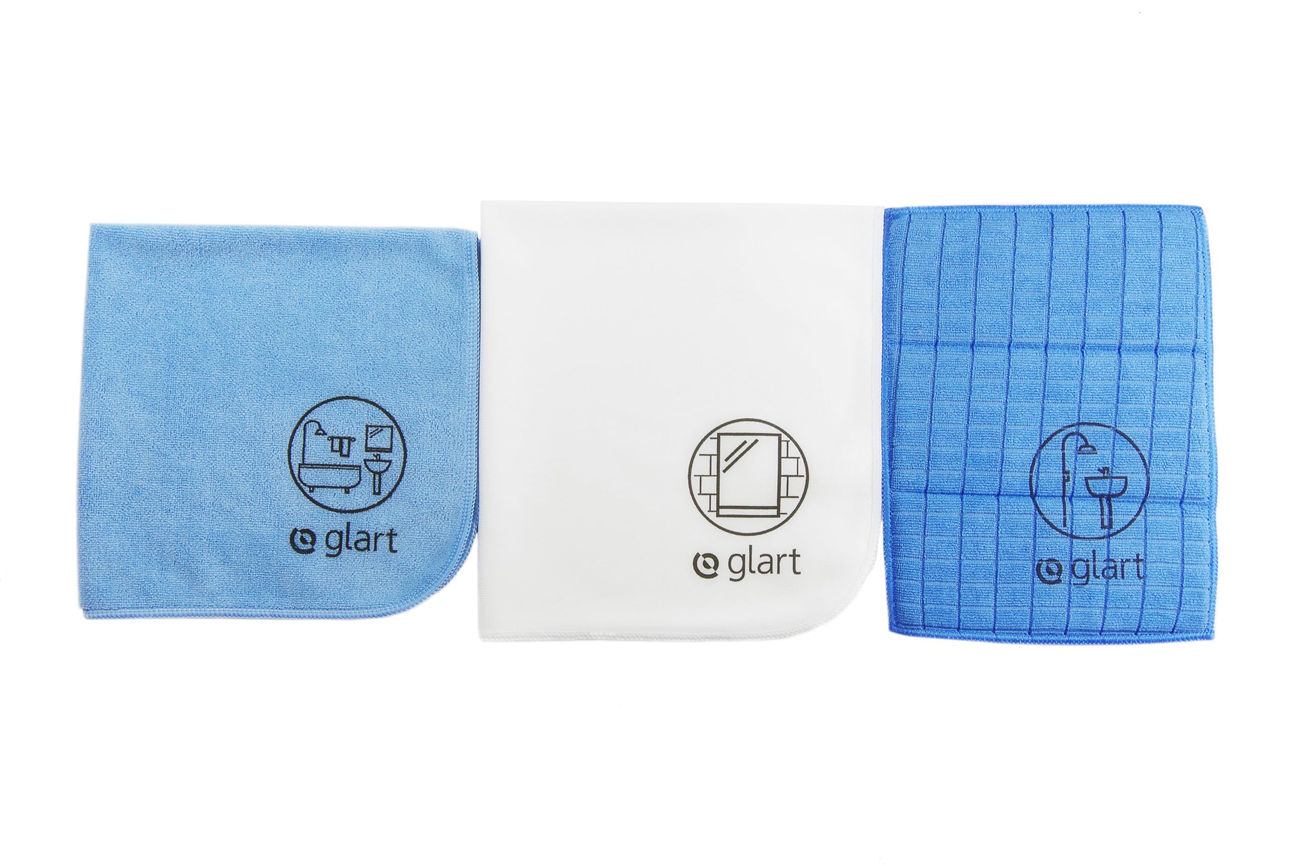 Glart 4PAS set of 3 microfiber cloths for bathroom, toilet, shower, bathroom, sanitary, household, more thorough than cotton or simple cleaning cloths, kitchen towels, tea towels