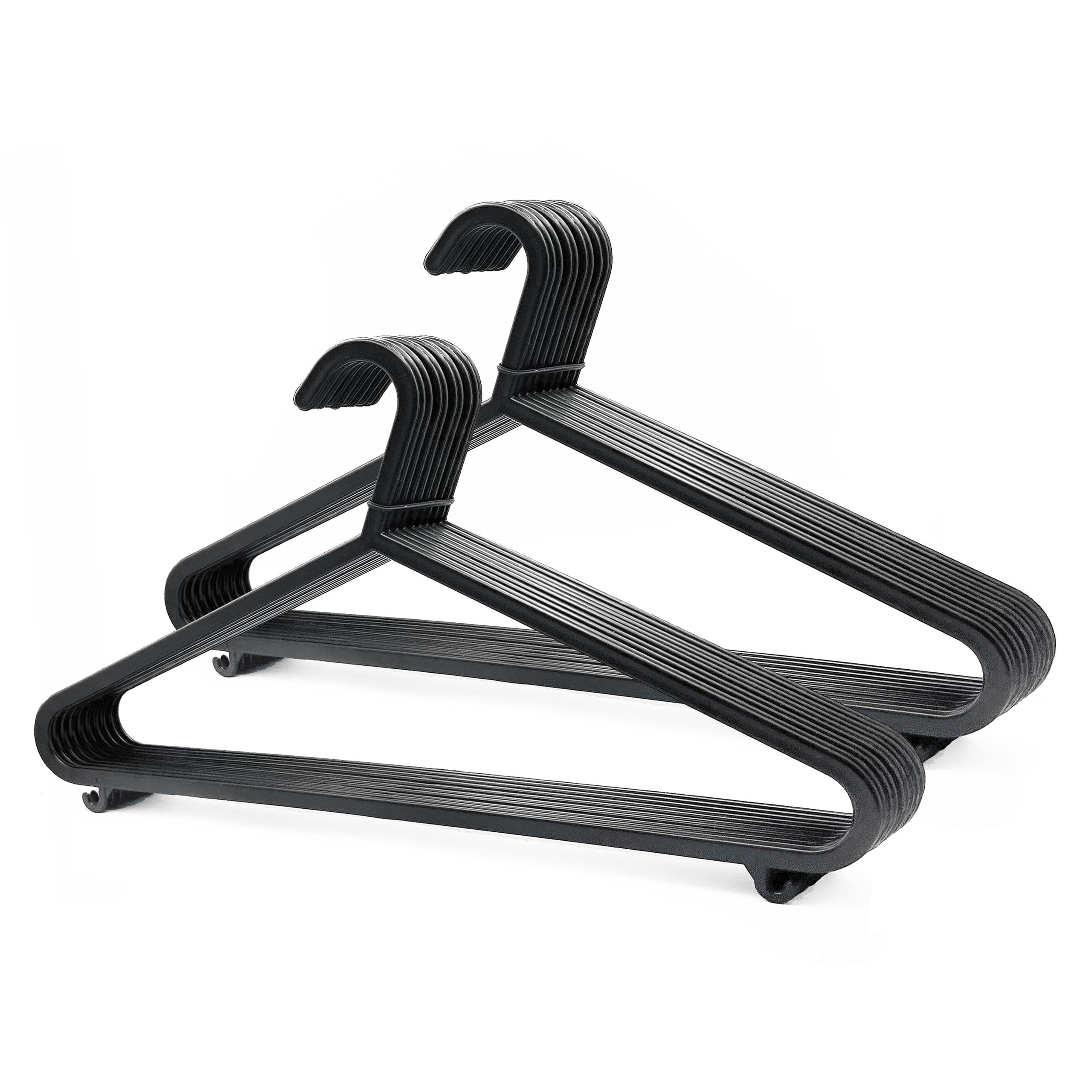 SPICOM Pack of 20 Black plastic hangers for clothes adult coat hangers Thick, Strong & Space Saving plastic shirt wardrobe hangers for Adult Everyday Use & Closet Organization