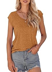 AUSELILY Womens Cap Sleeve T-Shirt Casual Loose Fit
