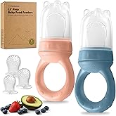 KeaBabies Baby Fruit Feeder 2pk - Silicone Baby Food Feeder for Babies 6-12 Months, Breast Milk Popsicle Teether, Weaning, Pacifier, Freeze Frozen Solid Food, Infant Feeding Essential (Sunset)