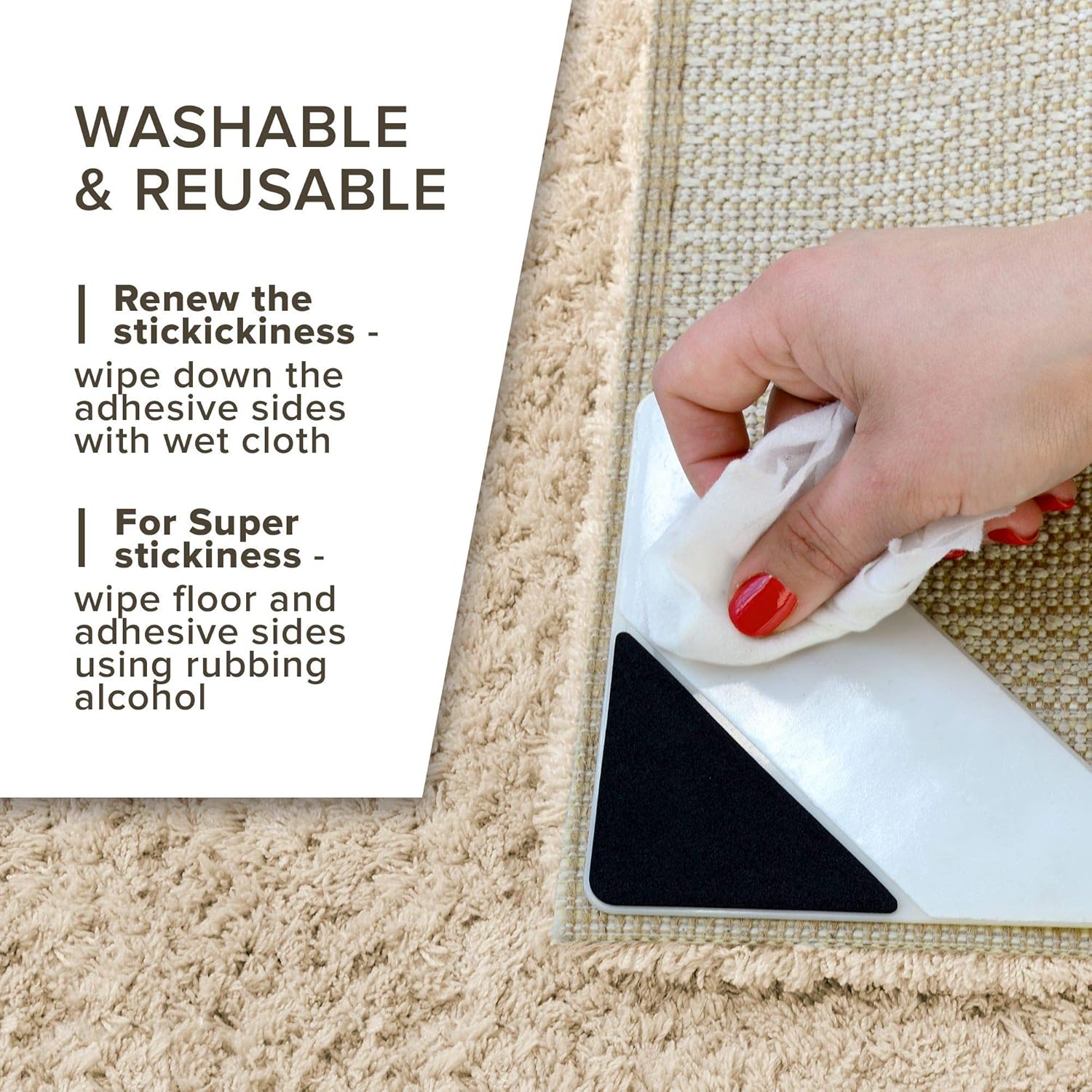 X-Protector Rug Grippers Best 4 pcs Anti Curling Rug Gripper - Keeps Your Rug in Place & Makes Corners Flat -Triangle Carpet Gripper with Renewable Carpet Tape – Ideal Non Slip Rug Pad for Your Rug!: Furniture & Decor