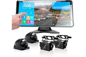 Ciascy 4K Backup Camera 4CH Dash Cam with 10.36" Quad Split Touch Screen & 4 AHD Front Rear Sides View Camera w/DVR Recording Music Video Playback Avoid Blind for RV Semi Trailer Truck Van