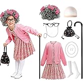 VPCAR Gilrs 100th Day of School Costume Old Lady Costume Kids Grandma Dress up Accessories