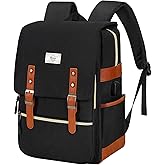 Ronyes Vintage Laptop Backpack for Women Men,15.6 inch Bookbag Casual Daypack with USB Charging Port for College Work, Black Backpacks