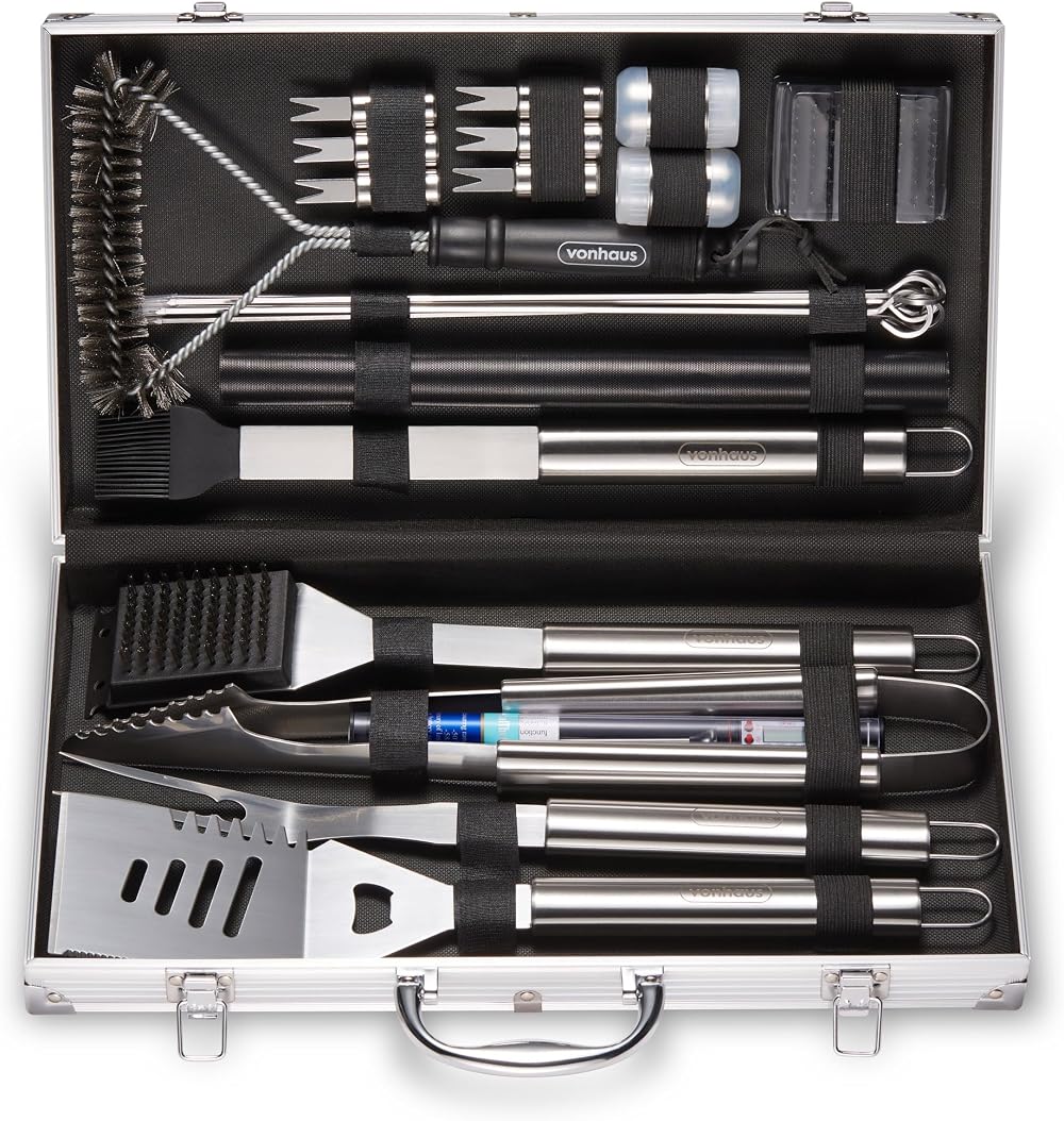 VonHaus 25Pc BBQ Tool Set with Case Stainless Steel Accessories Kit