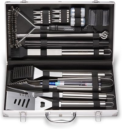 VonHaus 25Pc BBQ Tool Set with Case Stainless Steel Accessories Kit
