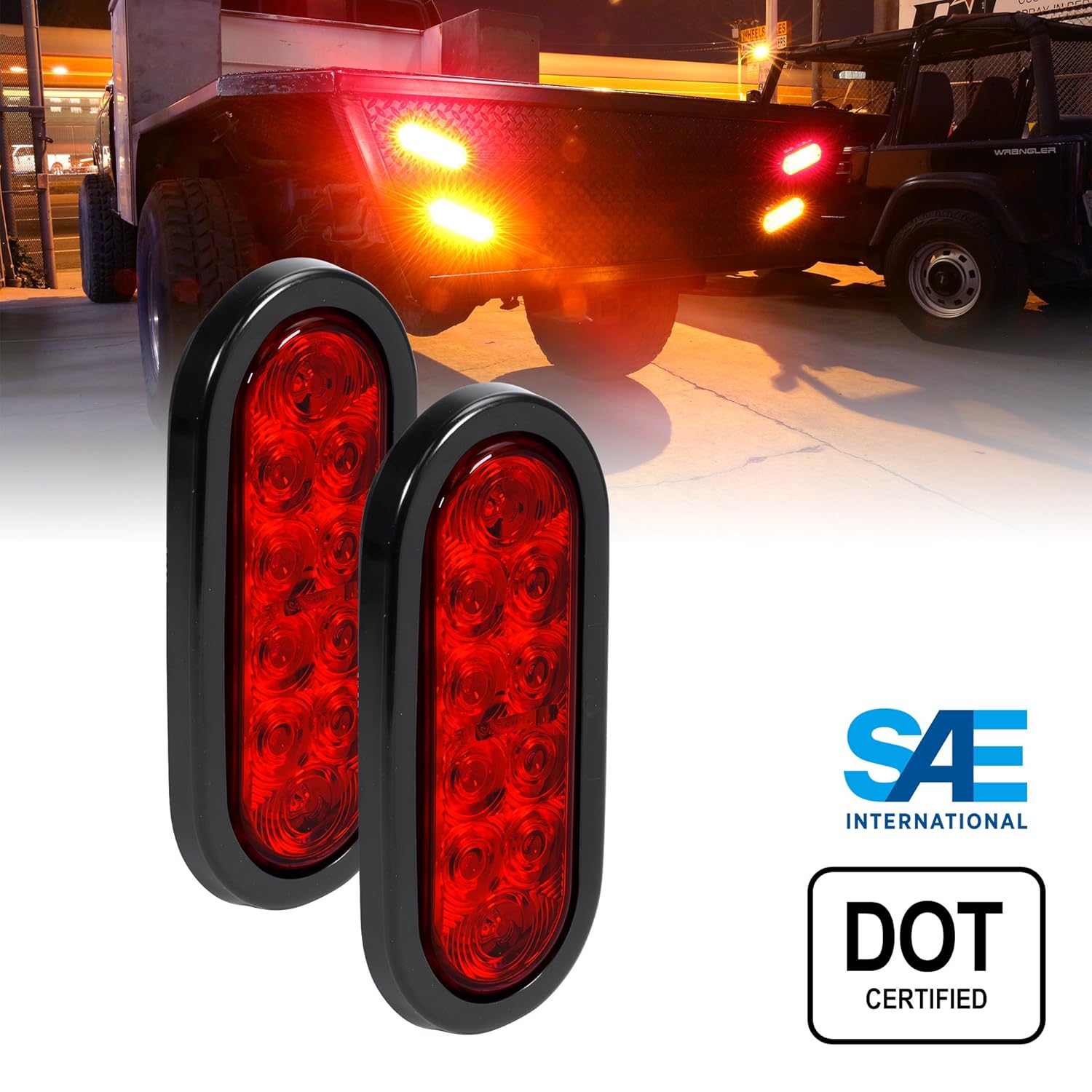 Amazon.com: 2pc 6" Oval RED LED Trailer Tail Lights - Turn Stop Brake Trailer  Lights for RV Jeep Trucks (DOT Certified, Grommet & Plug Included):  Automotive