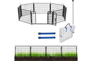 ADAVIN Garden Fence with Gate 24in(H)×20 Ft(L) 8 Panels, Black Heavy Duty Iron Metal Animal Barrier Fence, Indoor&Outdoor Dog Playpen, Camping Fence, No Dig Garden Border Fencing for Yard