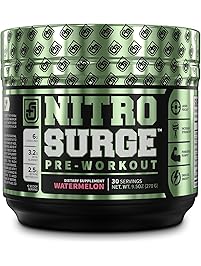 NITROSURGE Pre Workout Supplement - Endless Energy, More Strength, Sharp Focus, Intense Pumps - Nitric Oxide Booster & Preworkout Energy Powder - 30 Serving, Watermelon (9.5 oz) (Watermelon)