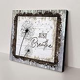 Canvas Wall Art Modern Home Art Just Breathe Dandelion & Butterfly Canvas，Wall Art Decor，Flower Dandelion Quotes Artwork for Living Room Office Decor Framed Ready to Hang 16''x24''