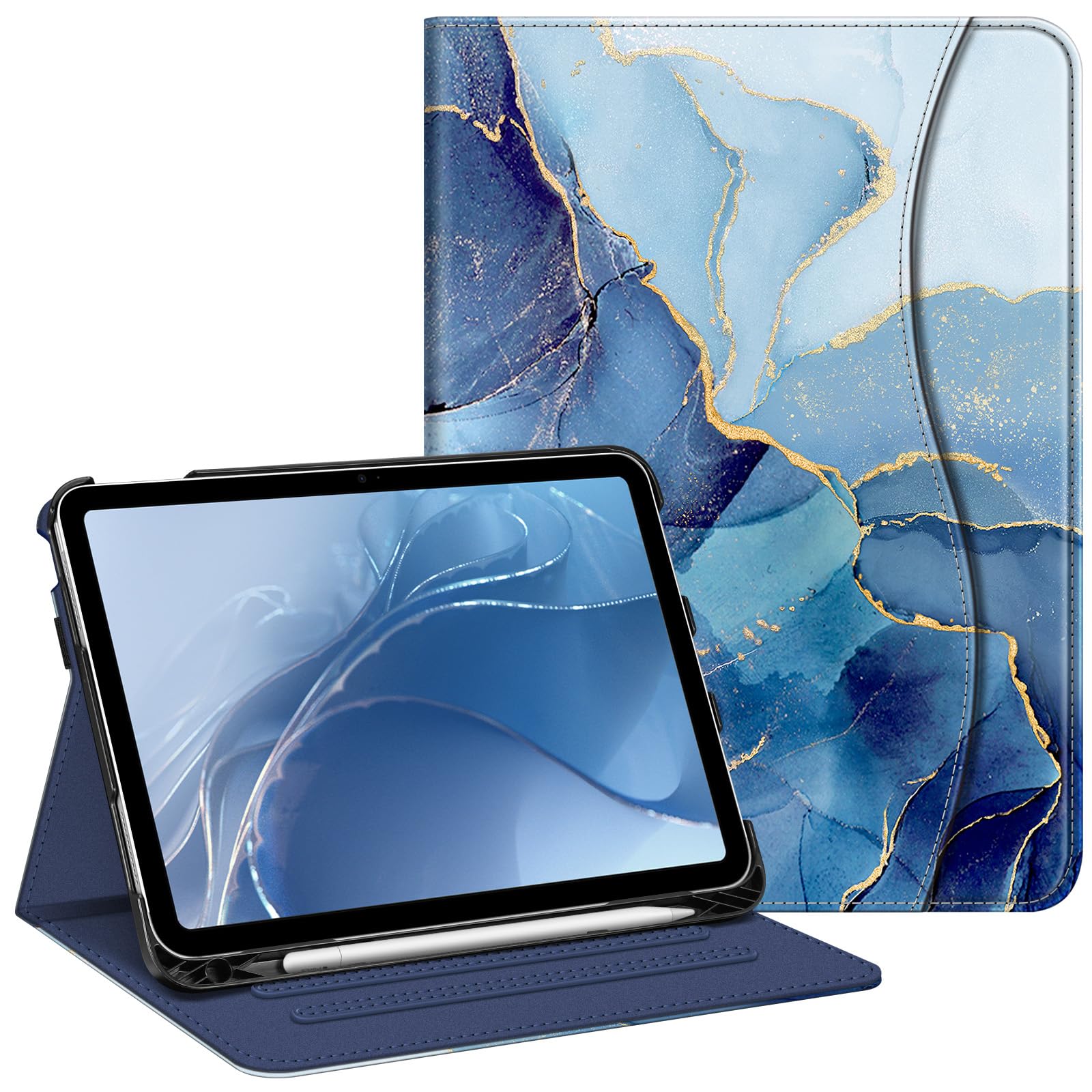 FINTIE Case for iPad (A16) 11th Generation 11 Inch (2025), iPad 10th Generation 10.9 Inch (2022), Multi-Angle Viewing Stand Cover w/Pencil Holder & Pocket, Auto Sleep/Wake, Ocean Marble — image 1