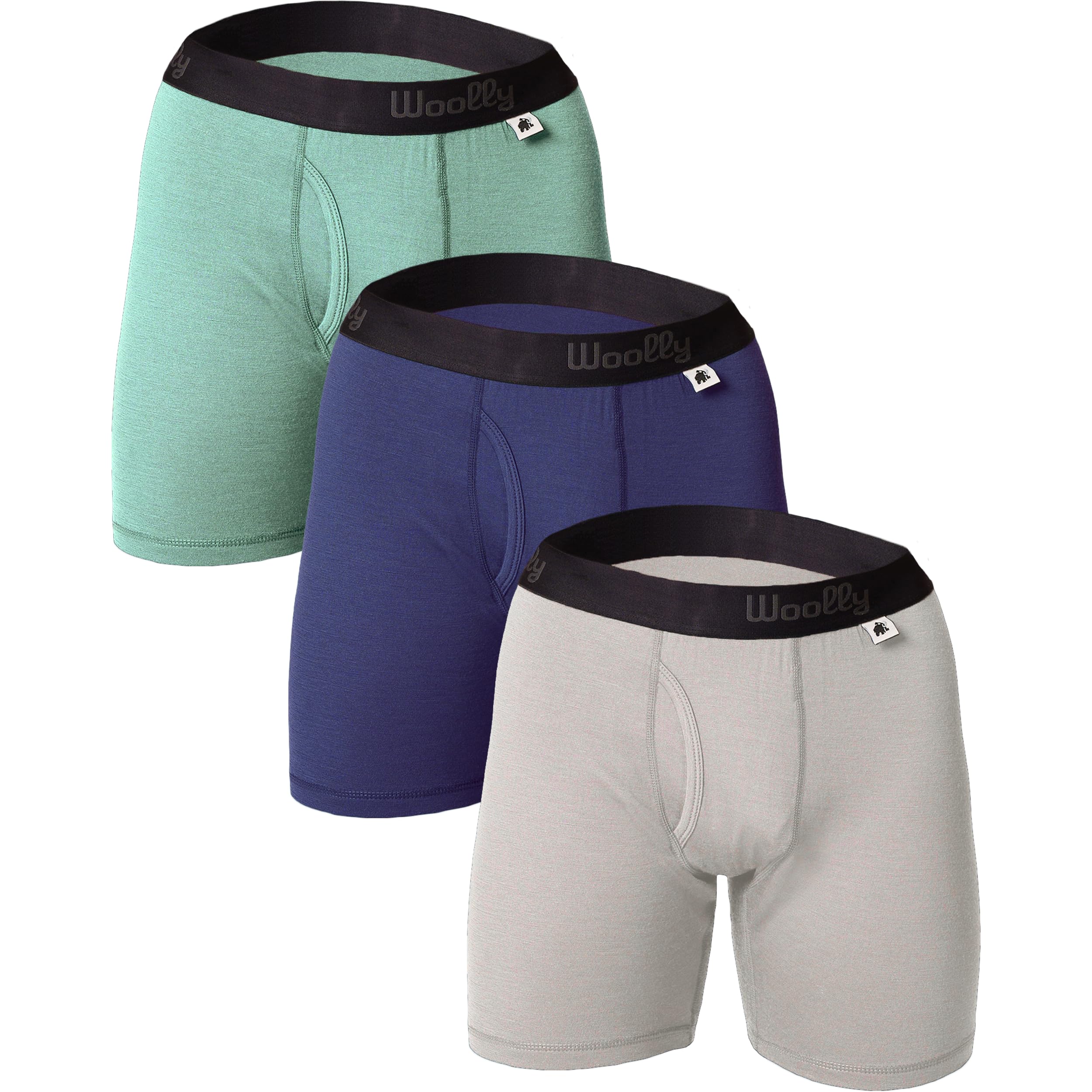 Photo 1 of Men's Merino Boxer Brief, 7" Inseam By Woolly | RWS Certified | Soft, Stink Free, Seattle Designed - Pack of 3 - Fir, Loch, Silt - M