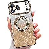 Misscase for iPhone 17 Pro Max Magnetic Glitter Case Compatible with MagSafe,Full Protection Slim Shockproof Anti-Scratch Case with Camera Lens Protector Plating Bling Dust-Proof Net Gold