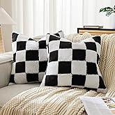 Ohocut Checkered Jacquard Shag Throw Pillow Covers, Pack of 2 Fluffy Black White Cute Decorative Aesthetic Soft Checkered Thr