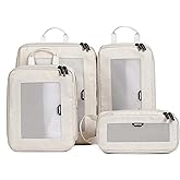 EPICKA TripCozy Compression Packing Cubes - 4 Set Durable Travel Organizer Bags with Mesh Top, Expandable Travel Accessories for Carry on, Luggage, Suitcase, Backpack (Beige)