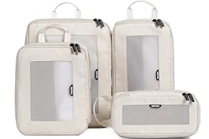 EPICKA TripCozy Compression Packing Cubes - 4 Set Durable Travel Organizer Bags with Mesh Top, Expandable Travel Accessories for Carry on, Luggage, Suitcase, Backpack (Beige)