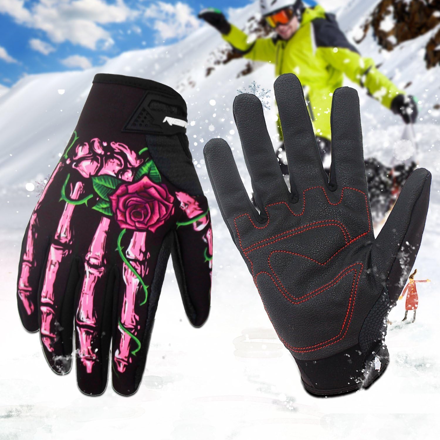 RIGWARL Winter Windproof Waterproof Touch Screen Glove Skull Zombie Bone Design Cycling Climbing Motorcycles Cycling Gardening Gloves Men & Women: Clothing