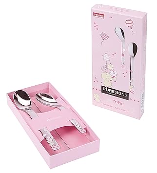 Puresigns ONE Topis Babybesteck Gebogener Löffel Edelstahl Poliert Rosa 2-teilig
