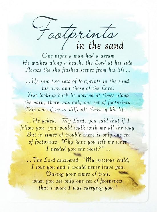 Footprints Sand Passing Graveside Grave Card Keepsake Prayer
