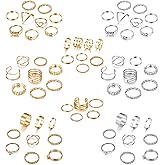 LOYALLOOK 65PCS Bohemian Knuckle Ring Midi Ring Set Hollow Silver Gold Vintage Stackable Rings Fashion Finger Knuckle Midi Rings for Women