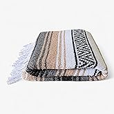 Authentic Handwoven Mexican Blanket, Falsa Serape - Soft & Durable - Vibrant Beach, Picnic, Yoga & Camping Mat - Traditional Boho Throw - Outdoor Blanket 70"x50" (Haze)