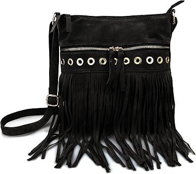 black suede across body bag