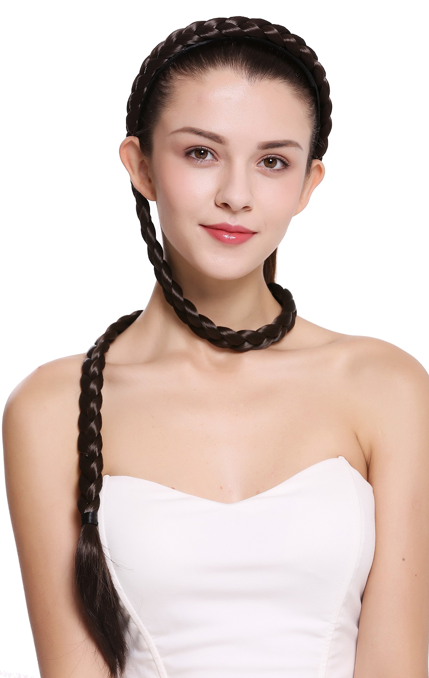WIG ME UP - N1038-6 hairpiece plat plaited to Alice band very long livery brown 37,5 inches