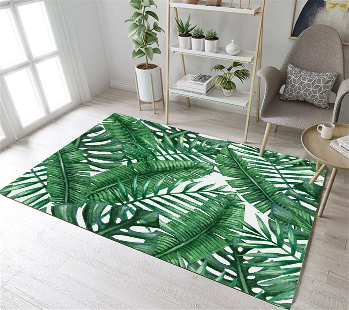 Watercolor Tropical Plants Leaves Area Rugs Palm Banana Leaves Memory Foam Washable Indoor Outdoor Rugs Living Room Study Room Bedroom Carpet for Kids Playroom Play Mat Nursery Rugs, 2'7'' X 1'8'