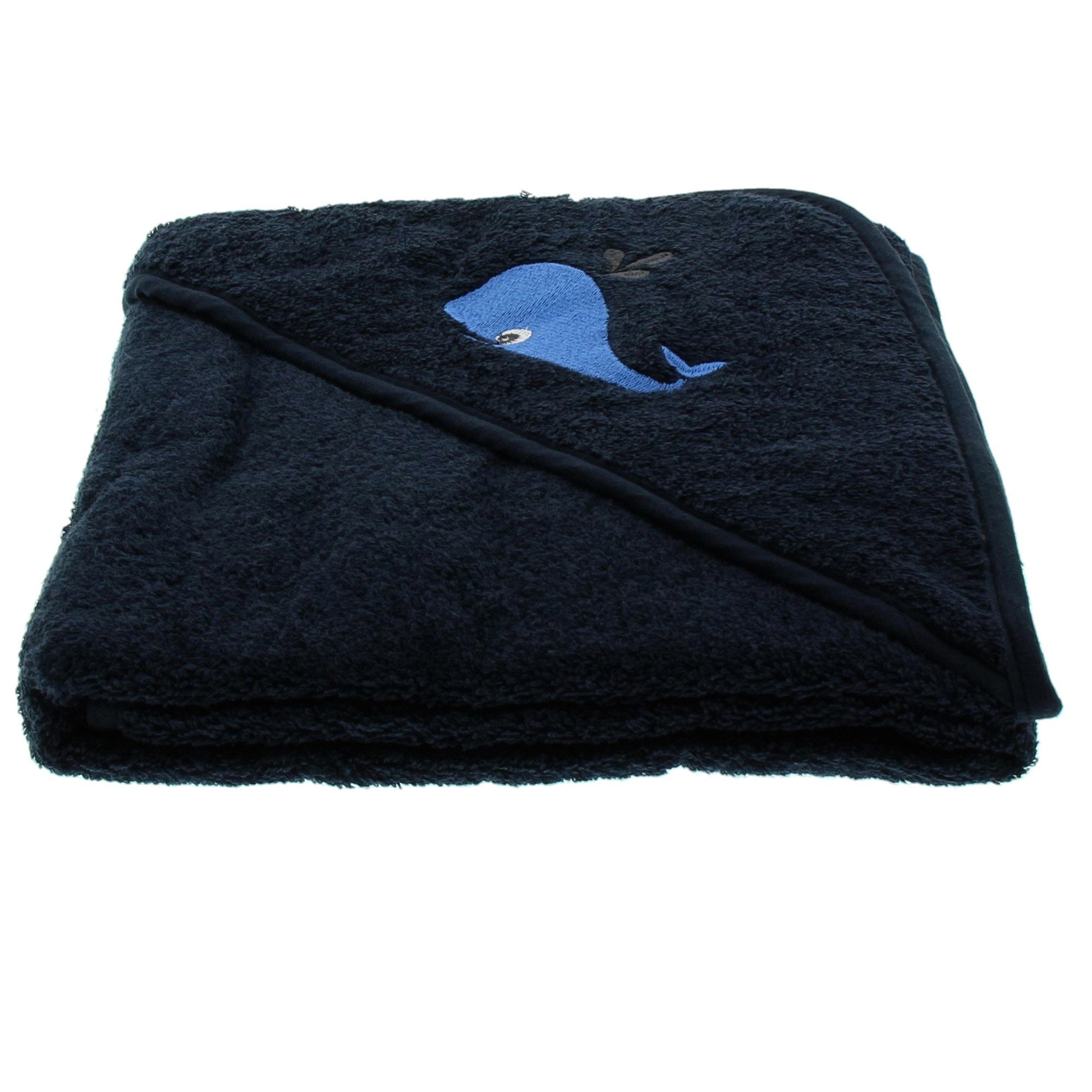Pippi Baby-Boys Hooded Towel with Embroidery Dressing Gown, Blue (Dark Navy), One Size (manufacturer size:83X83)