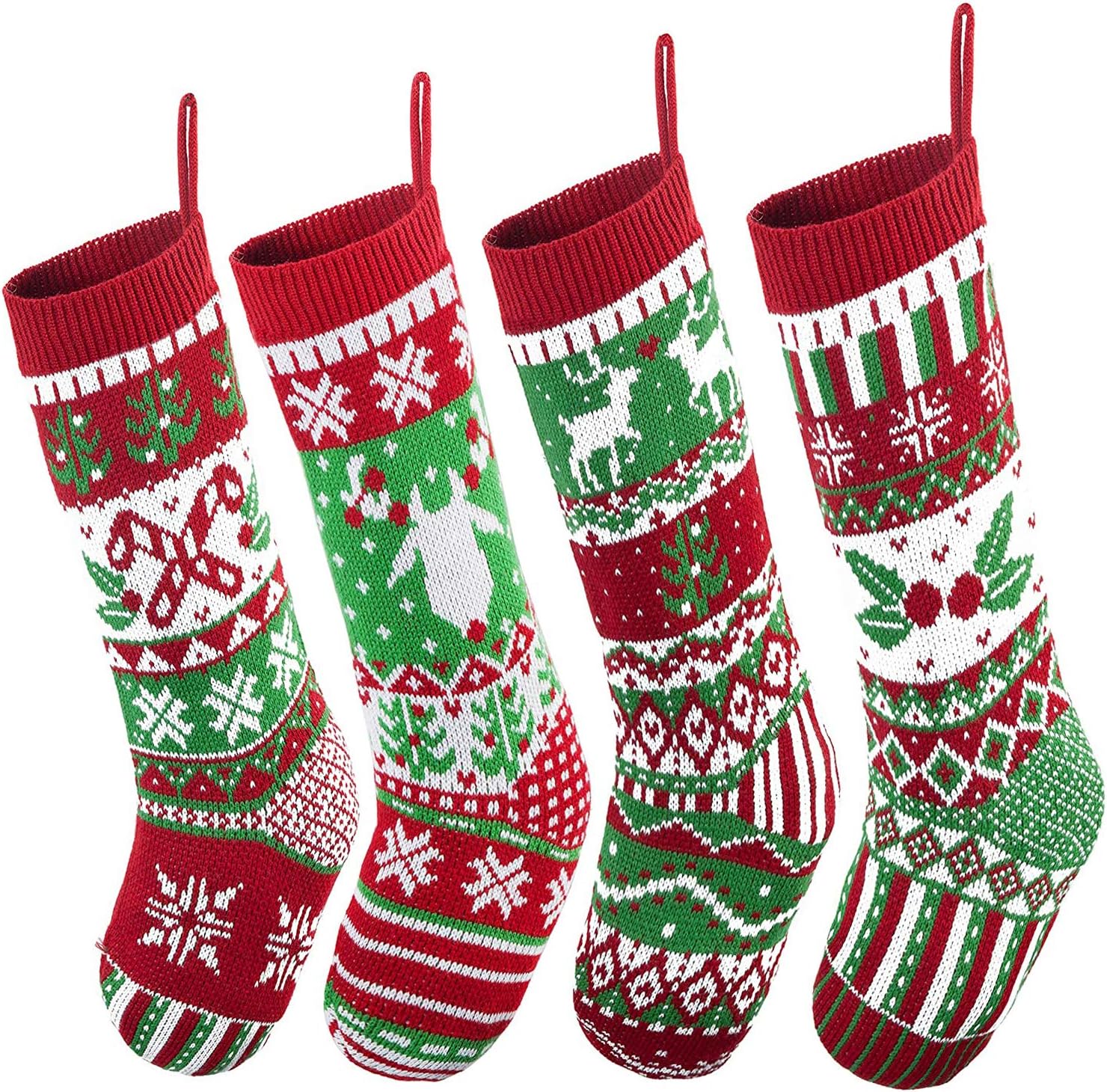JOYIN 4 Pack 18” Christmas Stockings, Large Size Rustic Cable Knit Xmas Stocking in Red & Green, for Family Holiday Season Decorations