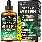 Mullein Drops for Lungs - USDA Organic Mullein Leaf Extract Liquid - 4 oz | Respiratory Health Support for Women &amp; Men - Lung &amp; Bronchial Cleanse Support - As Tincture, Tea, Pills