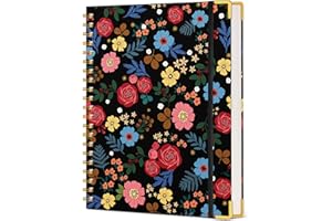 UEBZFOCS Cute Spiral Notebook Journal for Women, 200 Pages Lined Notebooks 8.5” x 11”, A4 Large Hardcover Spiral Journals with 100 GSM Thick Paper, College Ruled Notebook for Writing Work School, Rose Floral