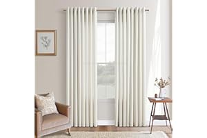 Natural Linen Grommet Curtains 84 Inches Long, Light Filtering Semi Sheer Privacy Ivory Beige Off White Drapes for Bedroom Li
