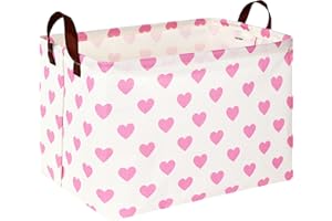 HKEC Rectangle Pink Heart Gift Basket,Girl Storage Basket,Pink Easter Basket,Kids Toys Bin for Playroom Bedroom,Room Decor,Books Shelf Baskets（Pink Heart