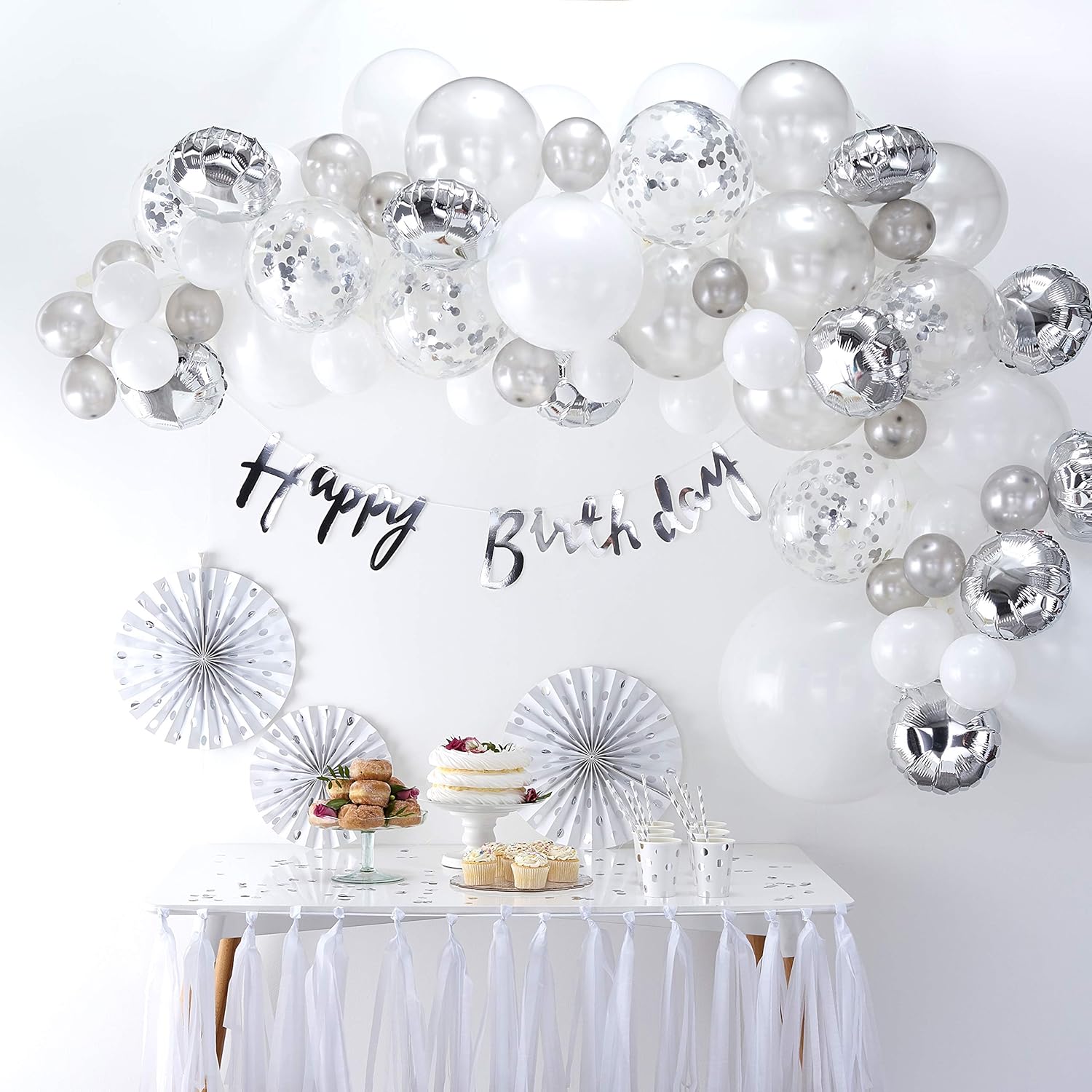 Ginger Ray Silver Balloon Arch Kit with Confetti Balloons Party Decorations - 70 Balloons in assorted sizes - Balloon Arches - Image 4