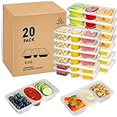 MACTANO 8 OZ Reusable Snack Containers with Lids, New 3 Compartment Condiment Snack Pack Containers 20 Sets