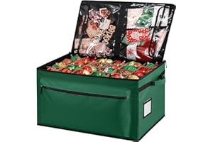 Yonsya Christmas Ornament Storage Box - Holds Up to 72 of 4” Ornaments - 2-in-1 Xmas Figurine Container - 3 Individual Trays - Holiday Christmas Decor Storage Case (Green)