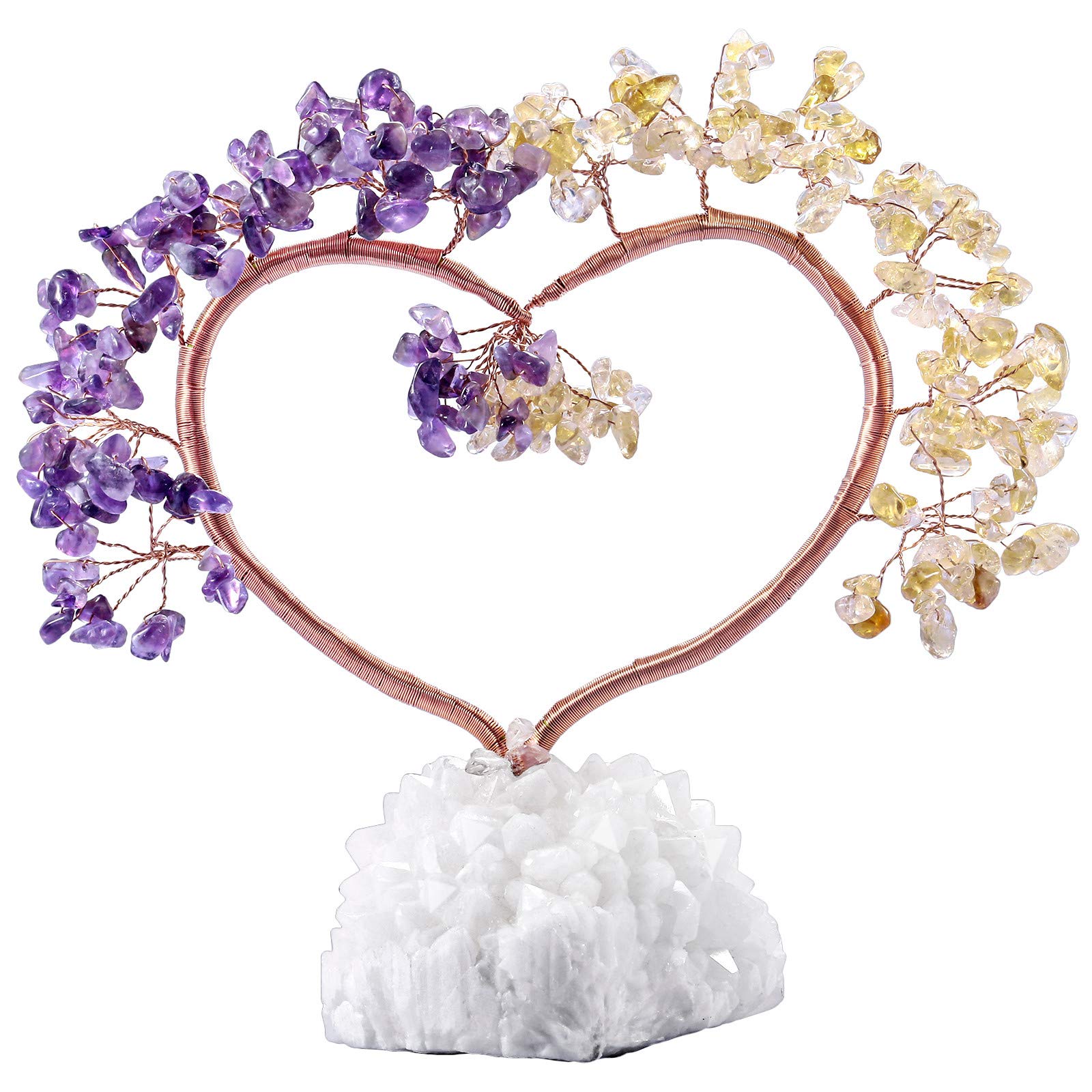 mookaitedecor Amethyst & Citrine Tree with Quartz Cluster Crystal Base Love Heart Money Tree Figurines Feng Shui Home Office Decoration Wedding Ornament